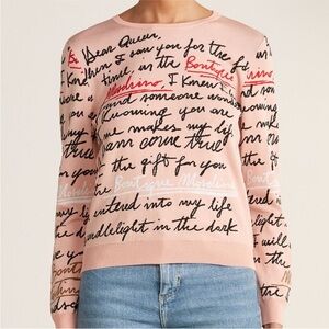 MOSCHINO | Blush Pink Cursive Script All Over Print Sweater Women’s Size US 6